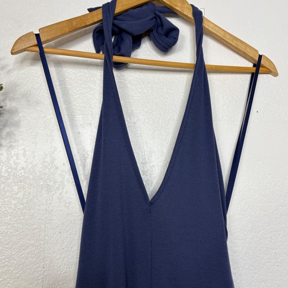 Free People FP Beach Leigh Open Back Jumpsuit Navy Blue Ribbed Wide Leg XS - Picture 3 of 7